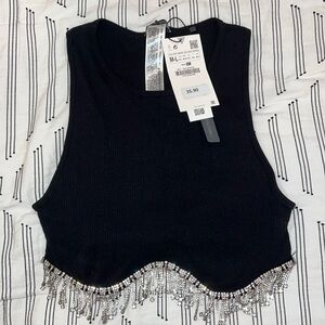Zara Cropped Rhinestone Fringe Tank Top